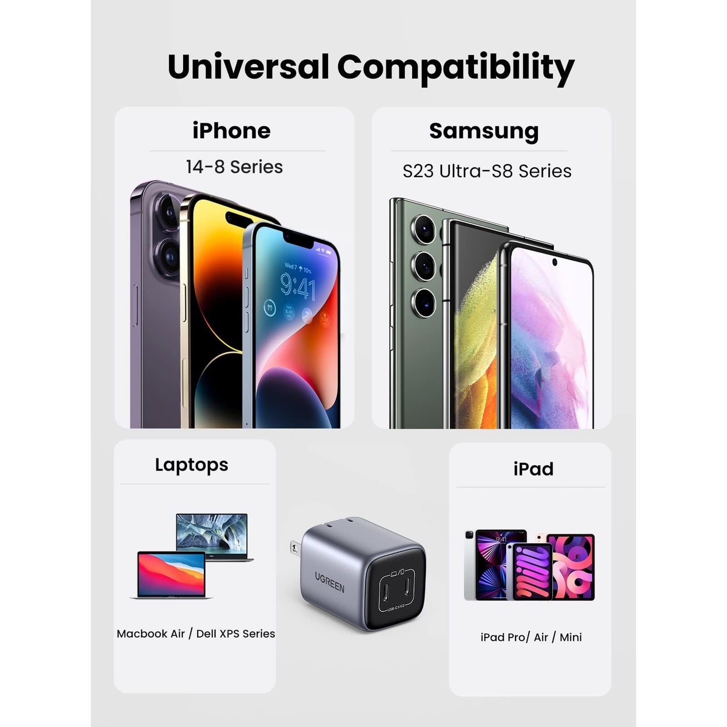 UGREEN 45W USB C Charger, Nexode 2 Port GaN Foldable PPS Wall Charger Block Support Samsung Super Fast Charging 2.0 for Galaxy S25/S24/Note 20, iPhone 16/15/14, iPad, MacBook, Steam Deck (Black)