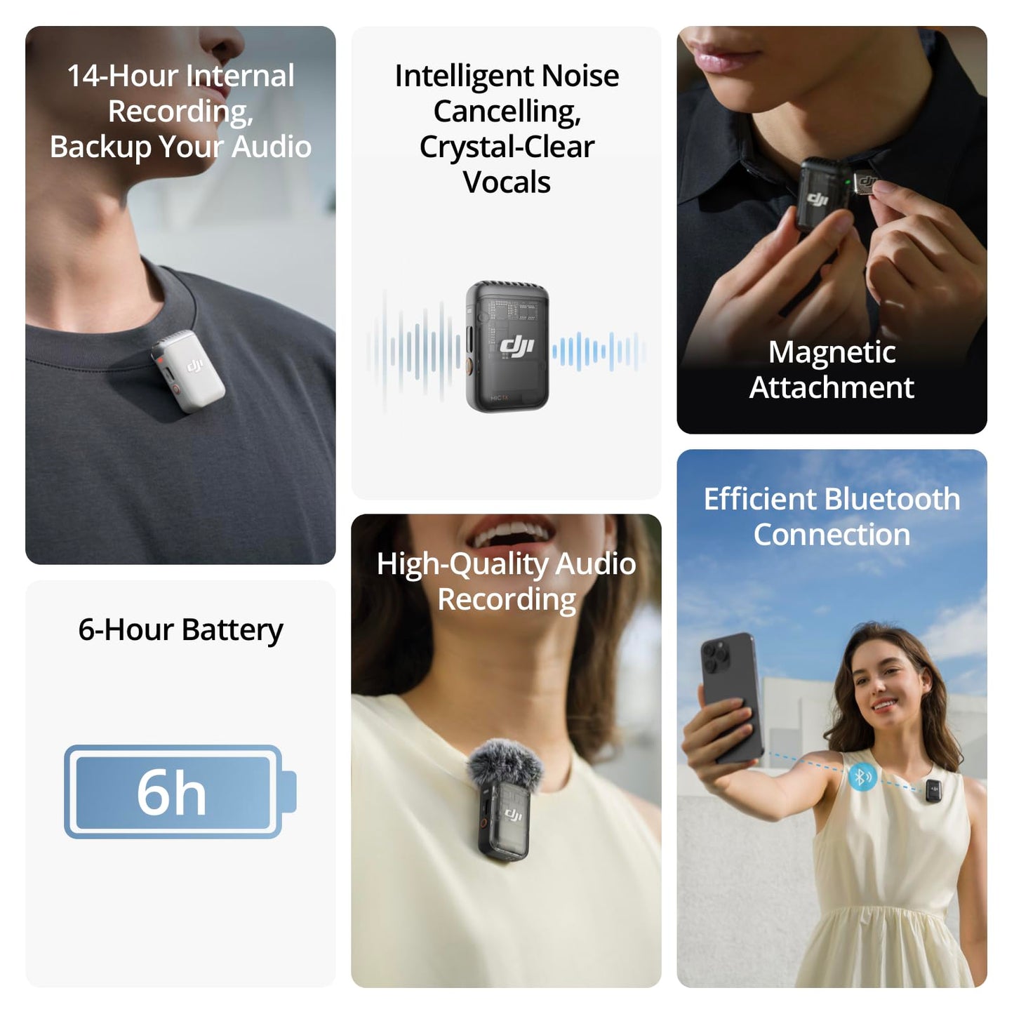 DJI Mic 2 Transmitter (Shadow Black), Wireless Microphone with Intelligent Noise Cancelling, 14-Hour Internal Recording, 6-Hour Battery, Magnetic Attachment, Bluetooth Microphone, YouTube, Vlogs