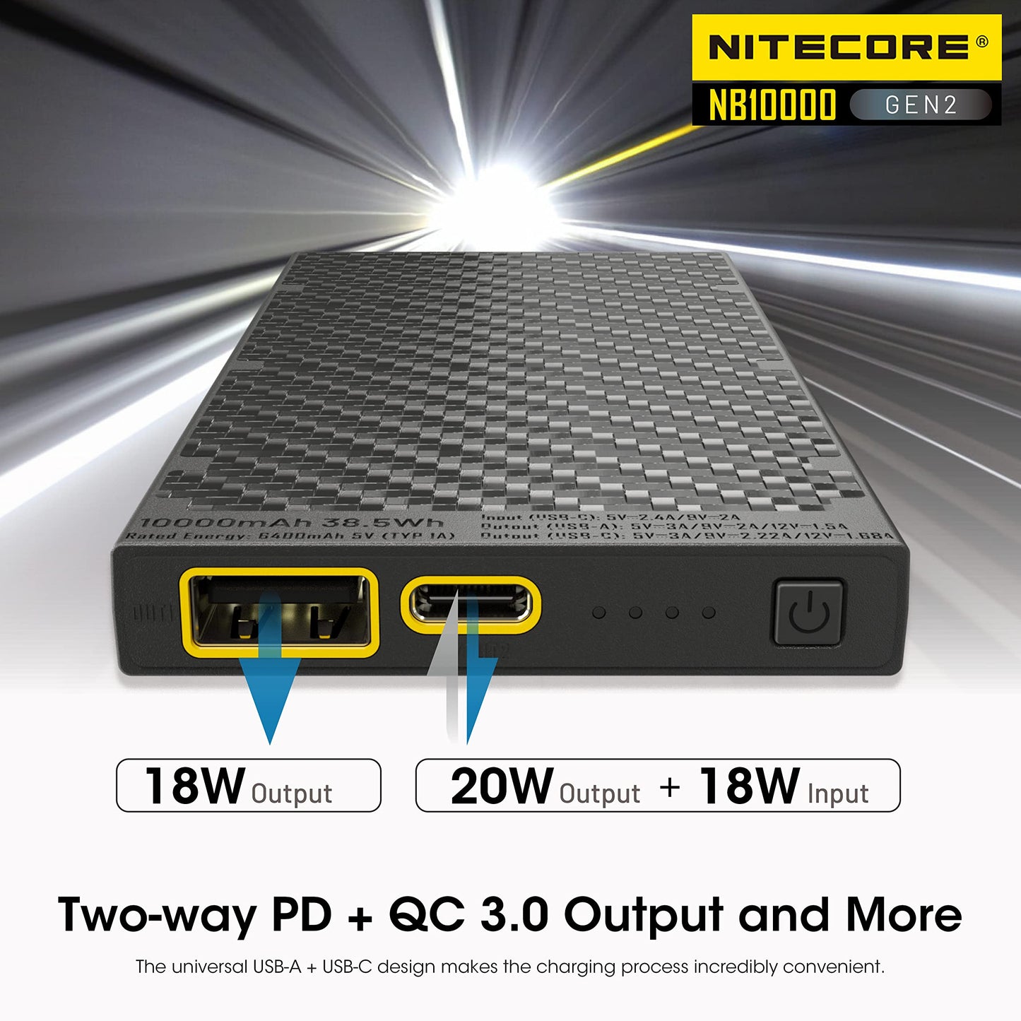 Nitecore NB10000 GEN2 Portable Charger 10000mAh Fast Charging Power Bank Battery Pack Dual-Output for Cell Phone Tag