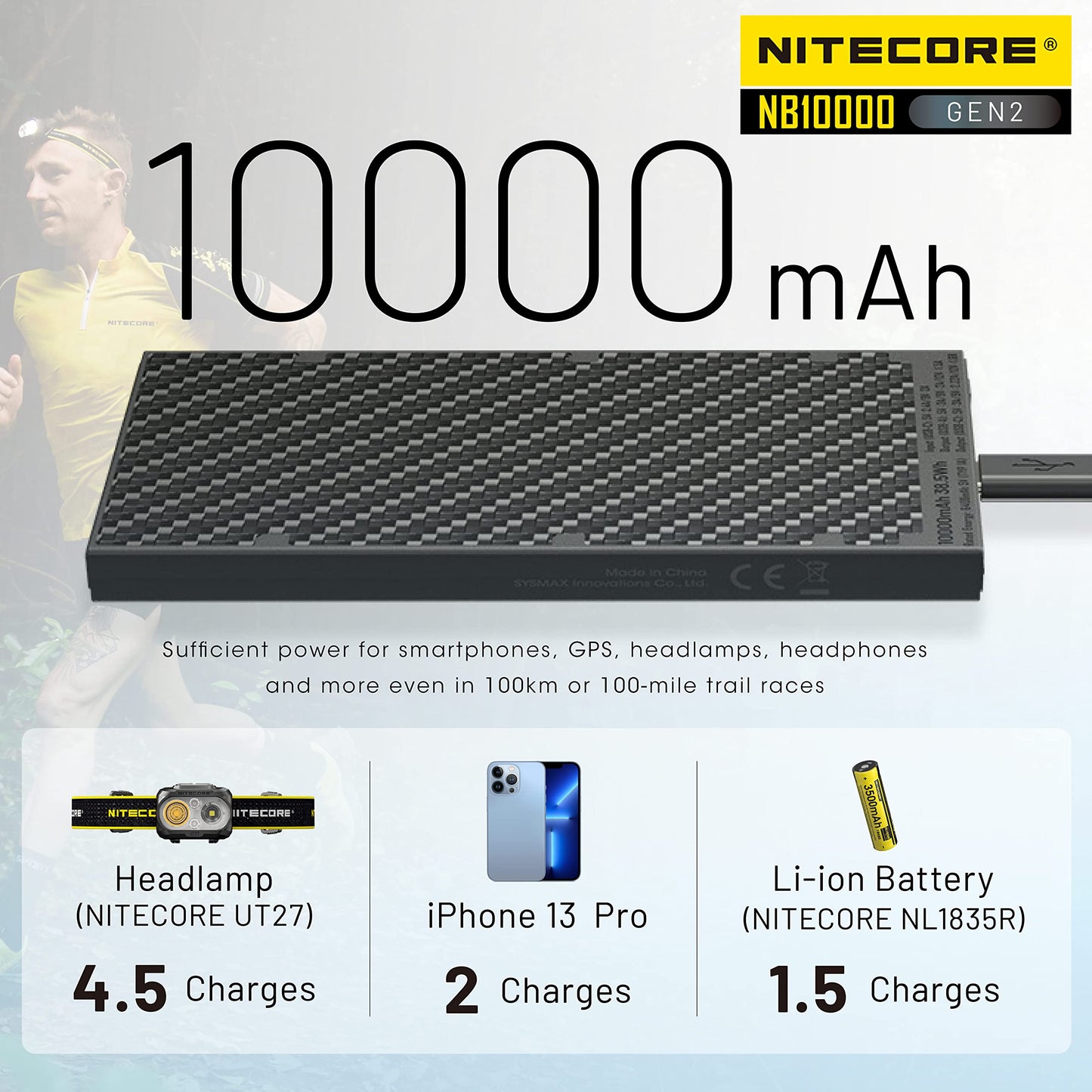 Nitecore NB10000 GEN2 Portable Charger 10000mAh Fast Charging Power Bank Battery Pack Dual-Output for Cell Phone Tag