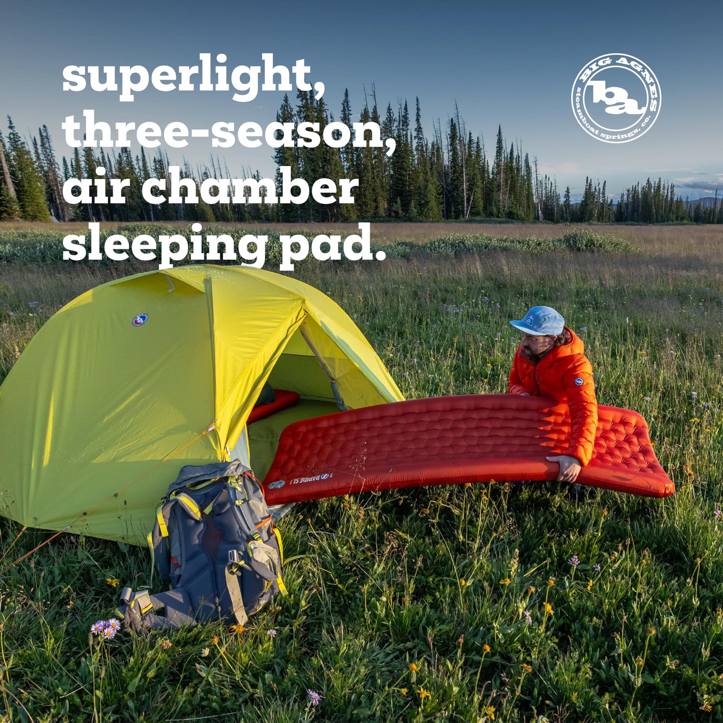 Big Agnes Rapide SL - Insulated Sleeping Pad, Ultralight, All Season Compact Backpacking and Hiking, Pumphouse Sack Included, Orange, 25x72 Wide Regular