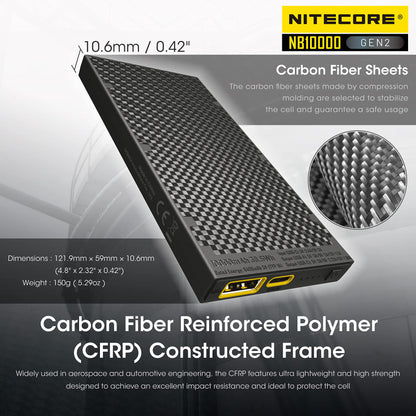 Nitecore NB10000 GEN2 Portable Charger 10000mAh Fast Charging Power Bank Battery Pack Dual-Output for Cell Phone Tag
